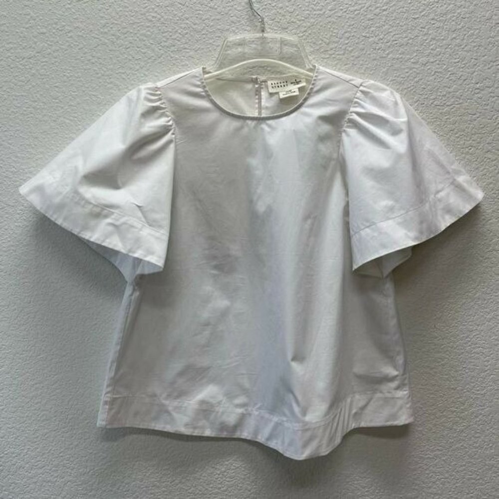 Kate Spade Broome Street Womens XS Blouse Shirt Top Flare White Crisp Cotton - Picture 2 of 5